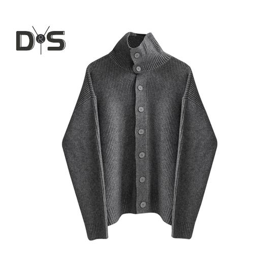 

Осень-зима мужской свитер кардиган с высоким воротником и защитой шеи трикотаж плотный эластичный с длинными рукавами свободный теплый однотонный трикотаж повседневная одежда свитер пальто M серый