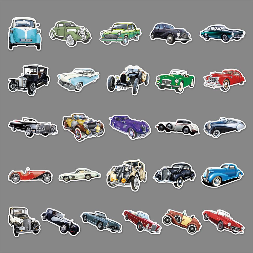 51 Nostalgic Vintage Car Cartoon Personality Doodle Creative Laptop Helmet Water Cup Decorative Stickers