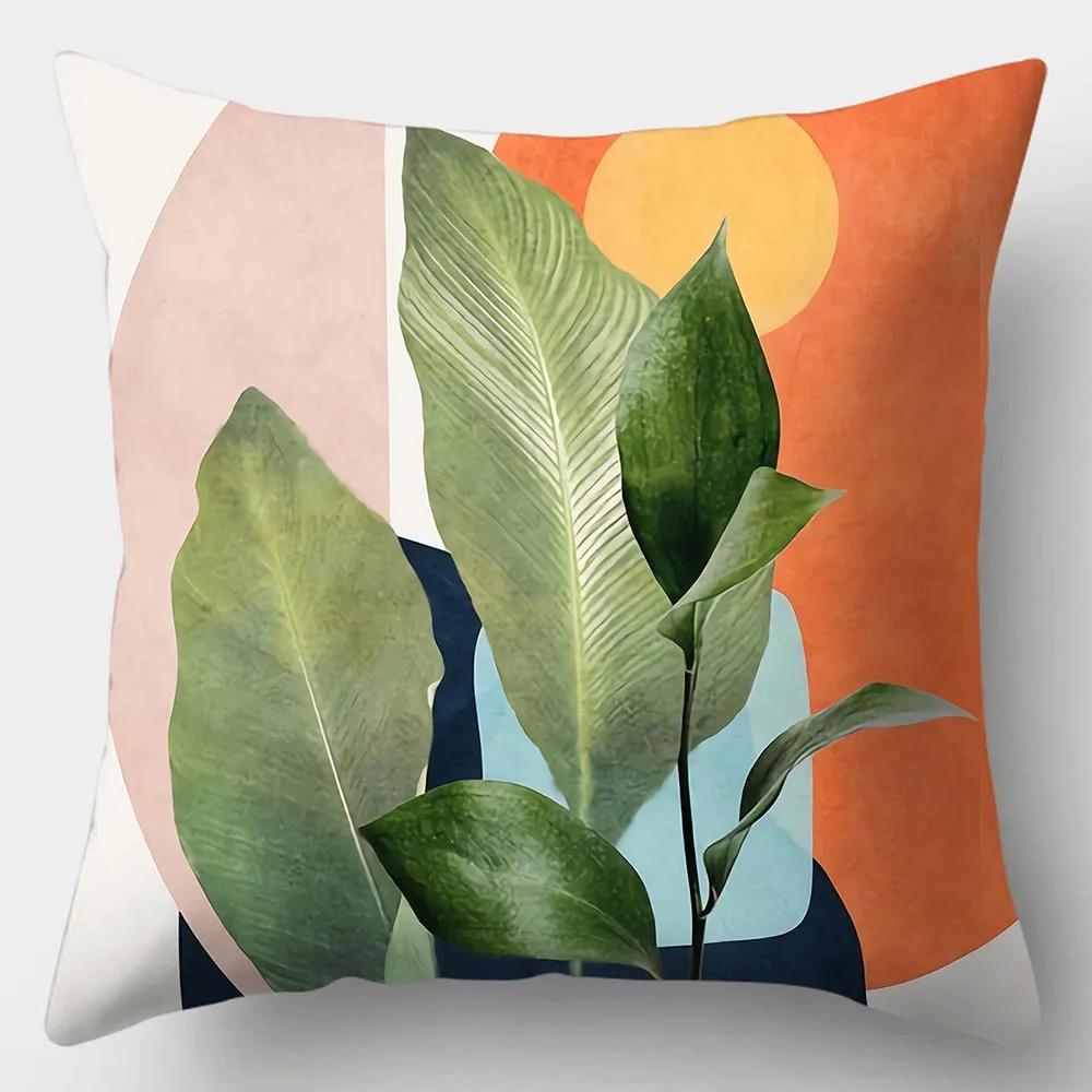 Art Plant Pillowcase 45Cmx45Cm Square Sofa Pillow Cover Abstract Cushion