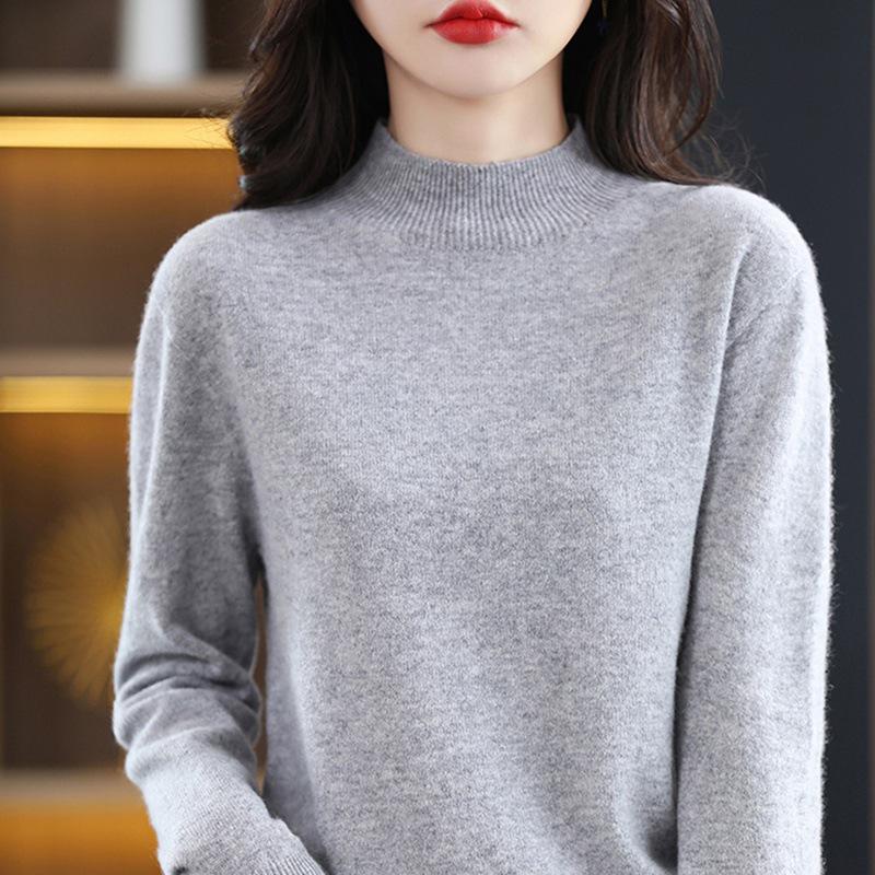 2022 Autumn/Winter Women's Cashmere Knit Half-High Collar Pure Wool Loose Sweater