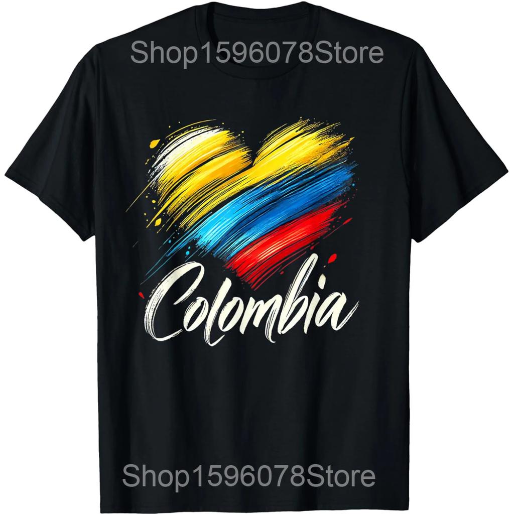 Kolumbien Signatur Fahnenmast Kolumbianische T-Shirts Unisex Reine Baumwolle Humor Streetwear T-Shirt Kurzarm Unisex Lockere Kleidung