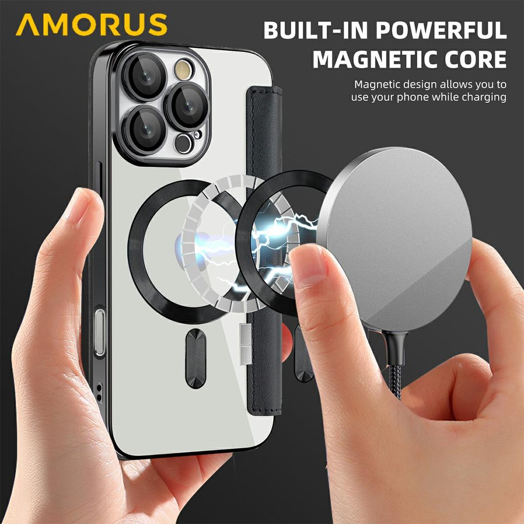 For iPhone 16 Pro Case Compatible with MagSafe RFID Blocking Card Holder Leather Phone Cover