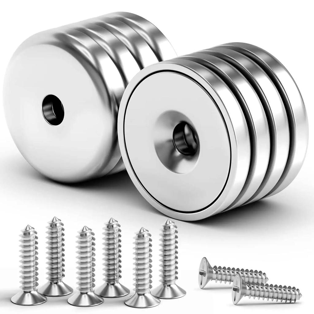 Pachet 4/8/12 Magneți cu Cupă, 60LBS Magneți Industriali cu Disc cu Bază Rotundă cu Orificiu Contascut și Șuruburi din Oțel Inoxidabil