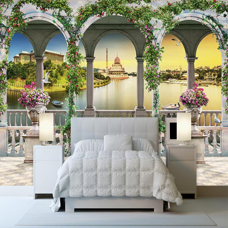 Tapety 3D w stylu europejskim kolumna rzymska natura krajobraz malowidła ścienne telewizor do salonu Sofa tło tapeta