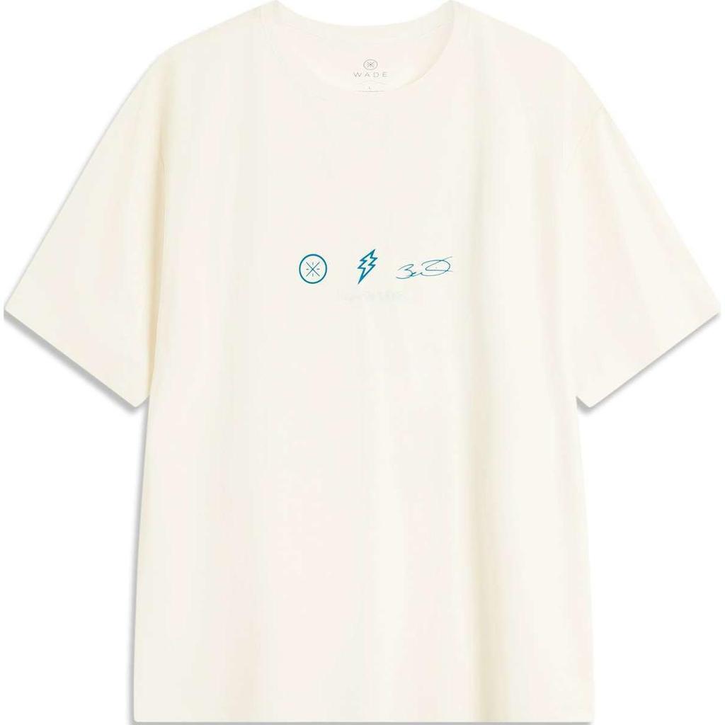 Li Ning Wade Series Printed Letter Round Neck Comfortable Breathable Short Sleeve T-Shirt Unisex Tops Off-White AHSU401-2