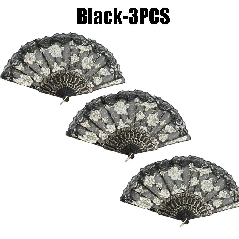 Retro Lolita Folding Lace Fan Portable Sweet Fairy Girl Dark Gothic Court Dance Hand Fan Art Craft Gift Wedding Party Decoration