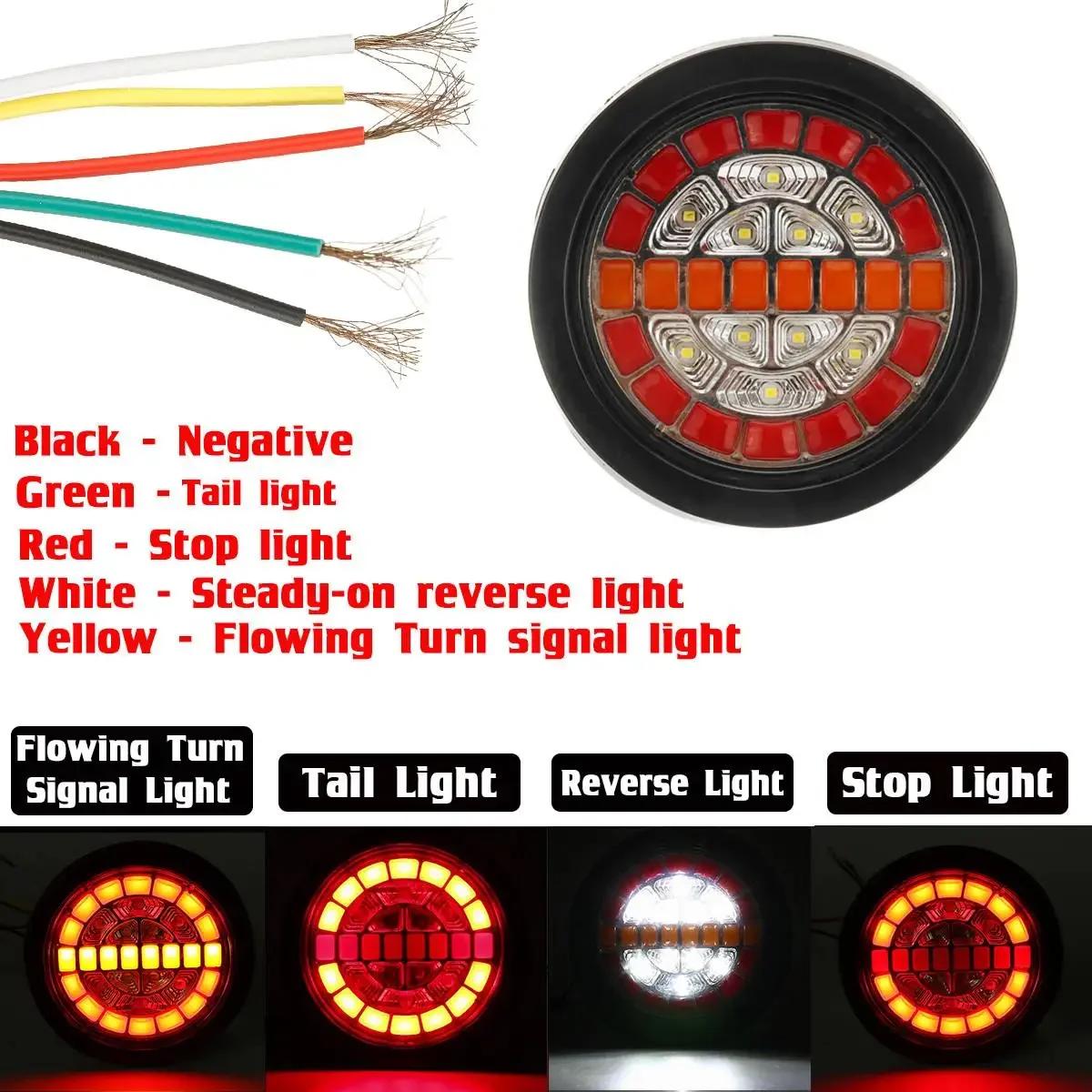 1pc 12V 24V Round LED Car Truck Trailer Tail Light Flow Running Dynamic Trun Signal Rear Brake Stop Light Caravan Camper Type H