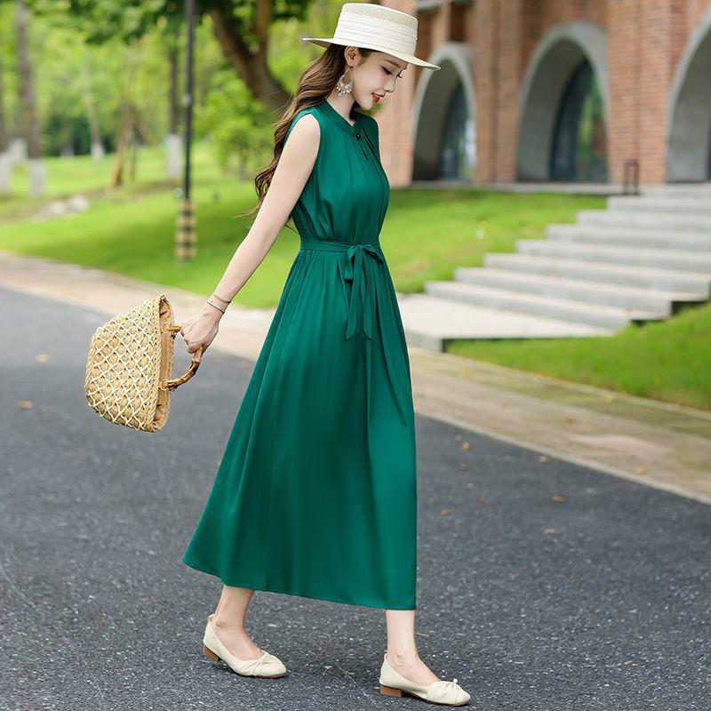 Elegant Floral Plus Size Cotton Silk Summer Dress for Middle-Aged Women