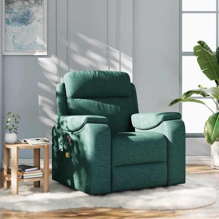 VidaXL Reclining Massage Chair Dark Green Fabric, Massage Chair, Armchair, Sofa Armchair, Office Chair 4015696