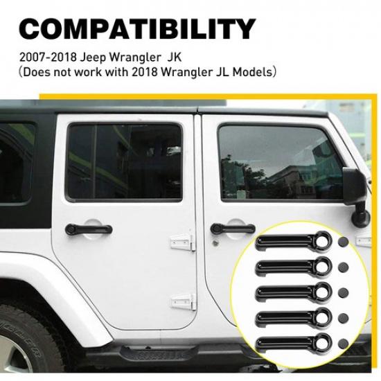 5PCS Car Door Handle + Tailgate Covers Set Black For 2007-2018 Jeep Wrangler JK