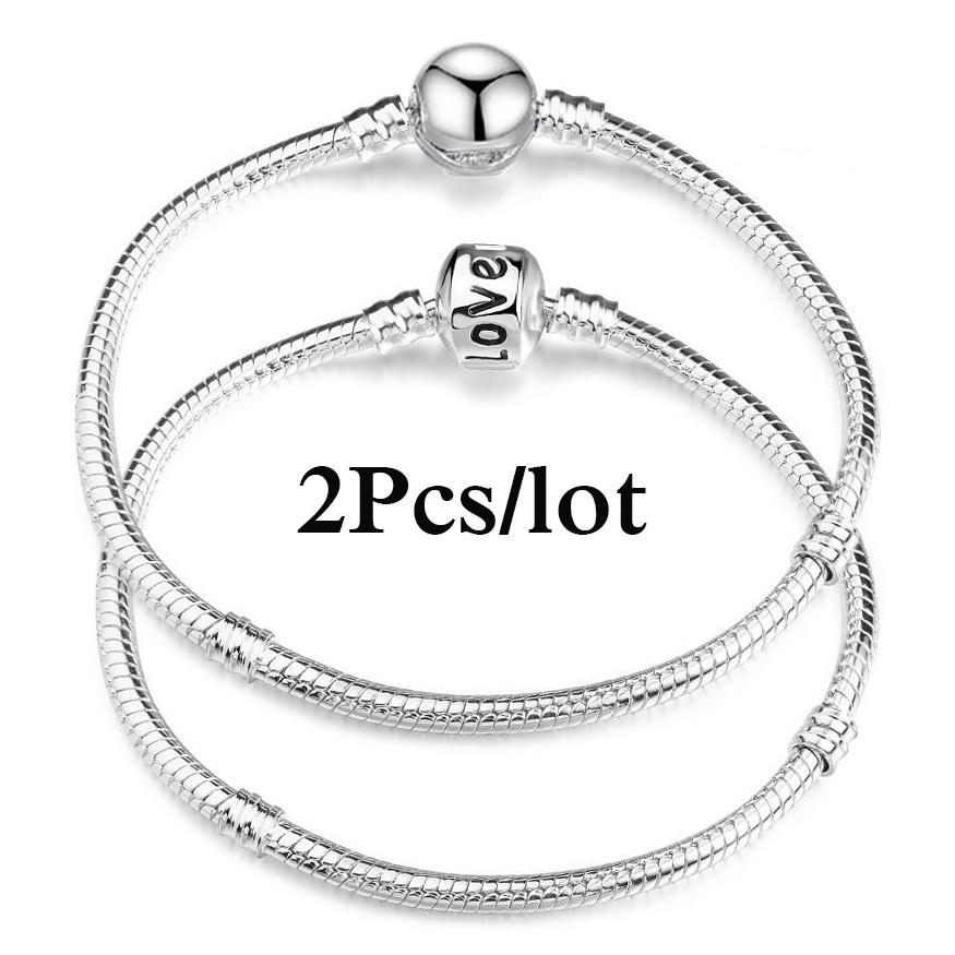 2 Stück/Los Sonderangebot 3mm Silberfarbene Schlangenkette Charm-Armband Für Damen Herren Passend für DIY-Armbänder Schmuck Geschenk