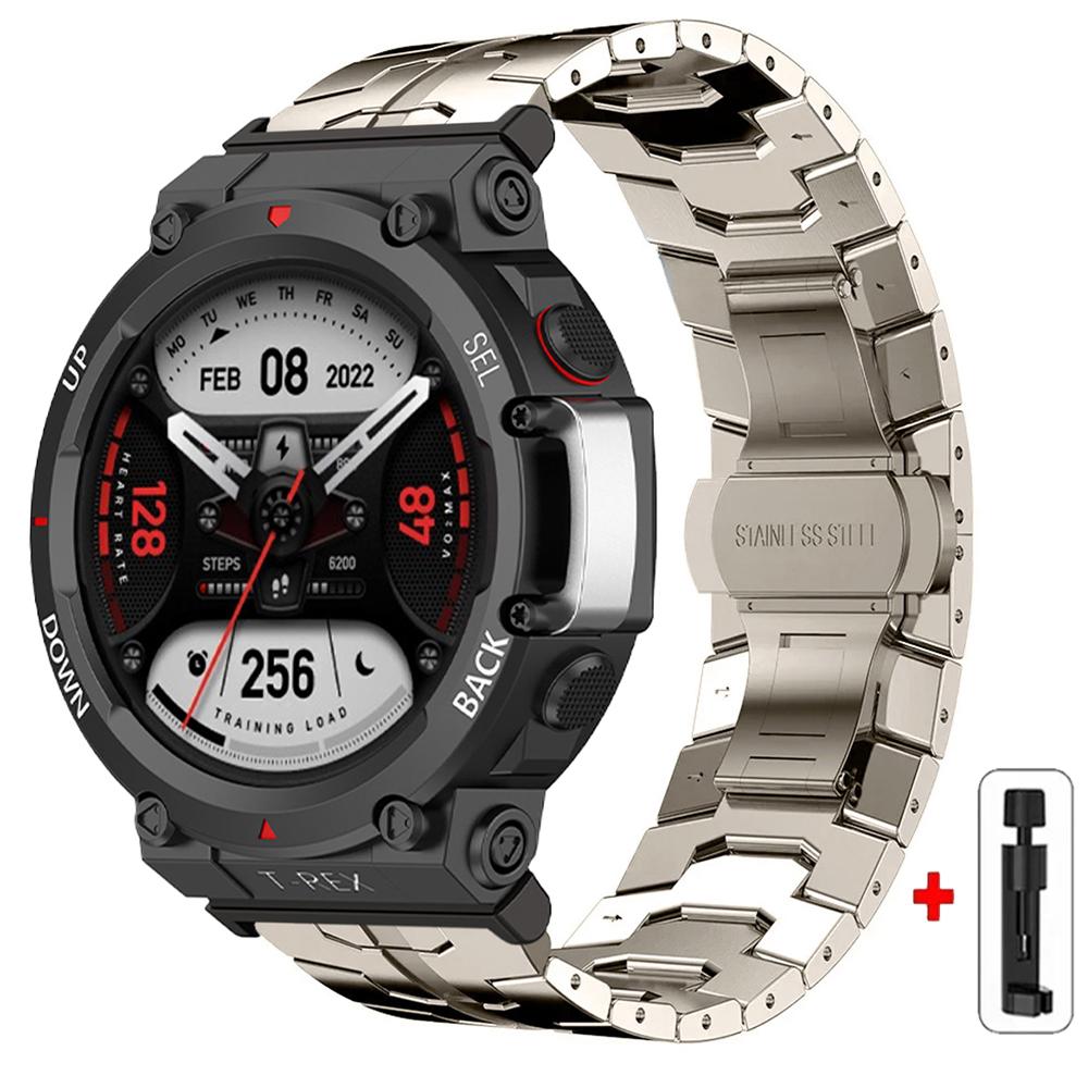 Steel Strap for Huami Amazfit T-rex 3/2 Trex Pro Metal Watch Band for Amazfit T-Rex Ultra T-Rex PRO3 48MM Butterfly Clasp Smartwatch Accessories