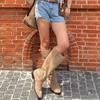 Cizme western cowboy pentru femei 2026 noi retro cizme lungi pentru picior cu pliuri suprapuse cizme înalte de cavaler