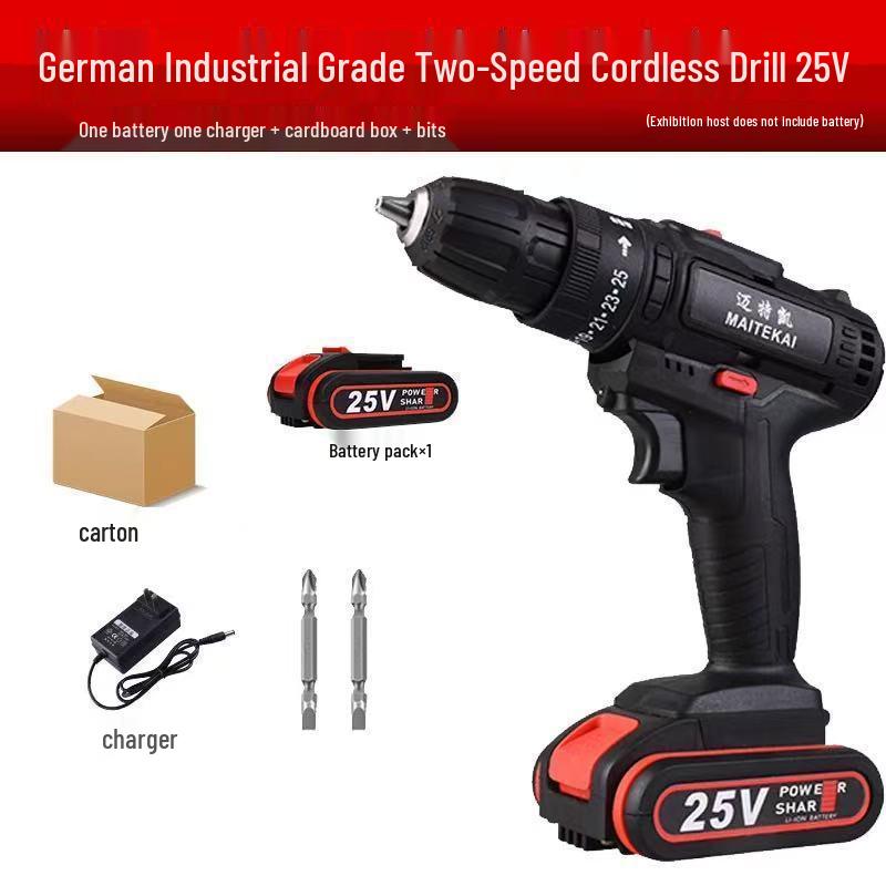 Rechargeable Two-Speed Lithium Battery Hand Drill - Multi-functional Impact Electric Screwdriver Tool for Household Use