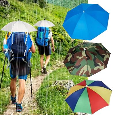 Faltbarer Kopfbedeckungsschirm Tragbarer wasserdichter Angelhut 55CM Freihändiger Regenhut Zum Wandern Camping Camouflage Regenschirm Erwachsene