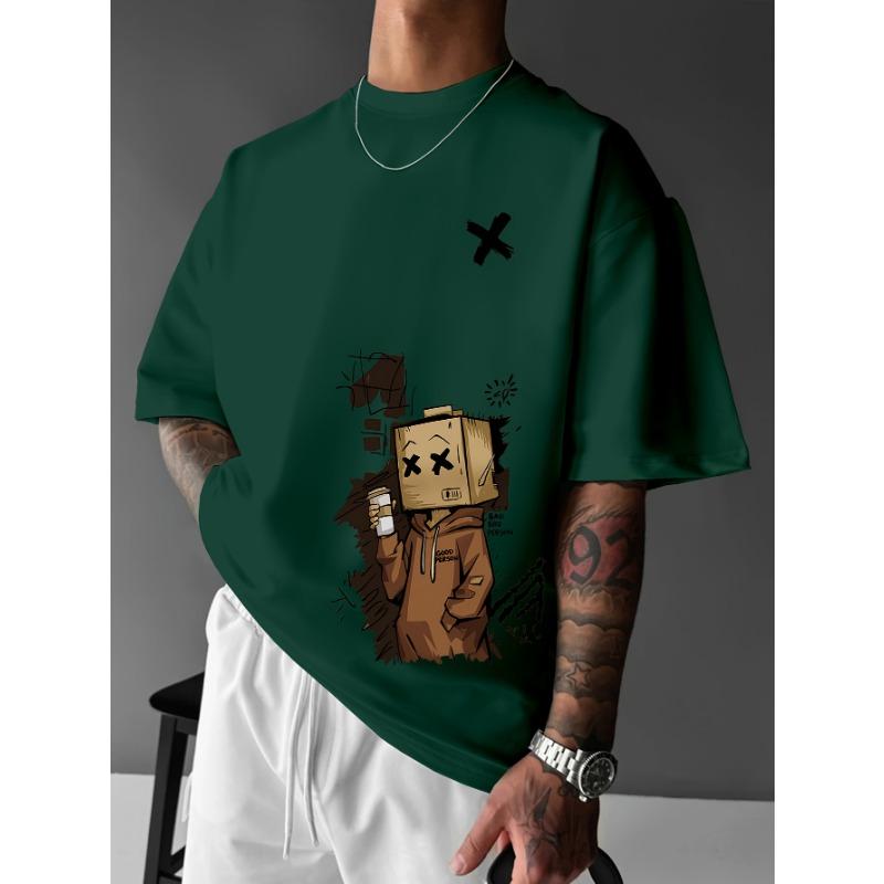 European and American Summer Men s Fashion Cartoon Graffiti Printed Comfortable Breathable Round Neck T-shirt Outdoor Street Top XL