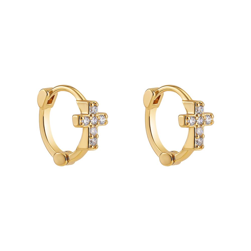 New Trendy CZ Zircon Cross Huggie Hoop Earrings for Women Mini Tiny Circle Hoops Cartilage Ear Buckle Piercing Zircon