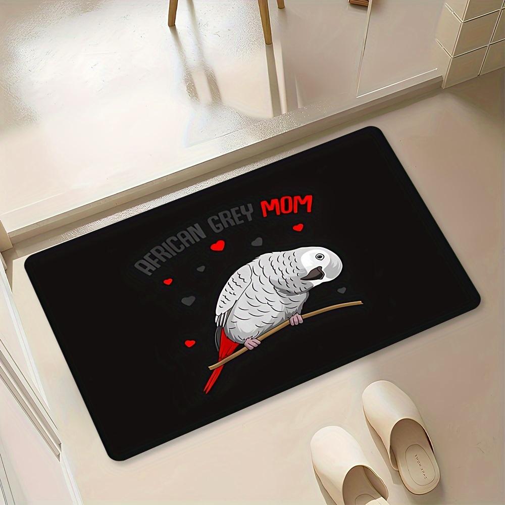 African Grey Parrot Welcome Doormat, Exotic Bird Theme Non-Slip Floor Rug, Washable Decorative Mat for Home and Office