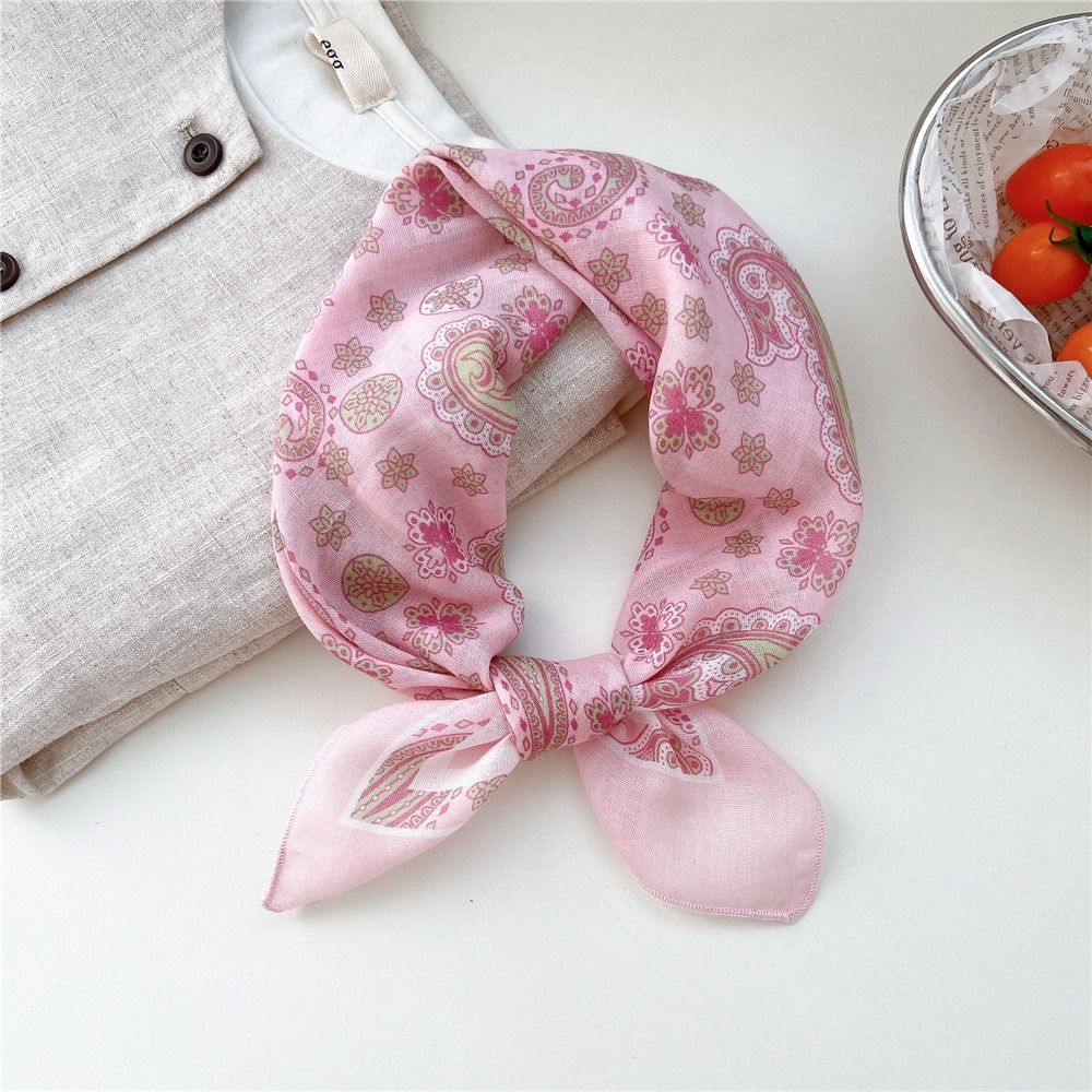 Floral Small Square Scarf Flower Printed Silk Scarf Cotton Linen Print Scarves  Scarf Accessories