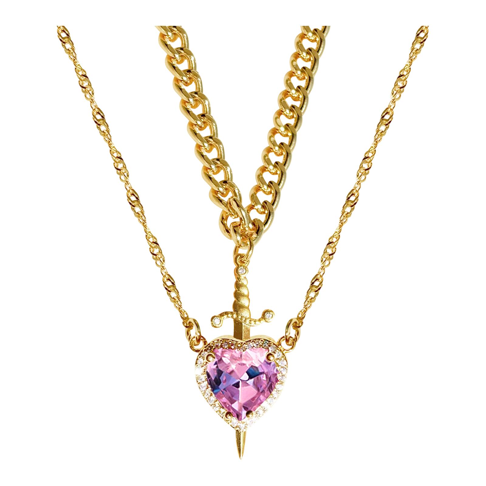 New Hot-selling Red Crystal Heart-shaped Dagger Pendant Necklace One Size