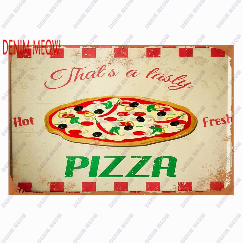 Pizza Metal Sign Plaque, Vintage Fast Food Tin Sign, Ice Cream Wall Decor, Hot Dog for Kitchen, Diner Bar, Bread Room Decor, WY4