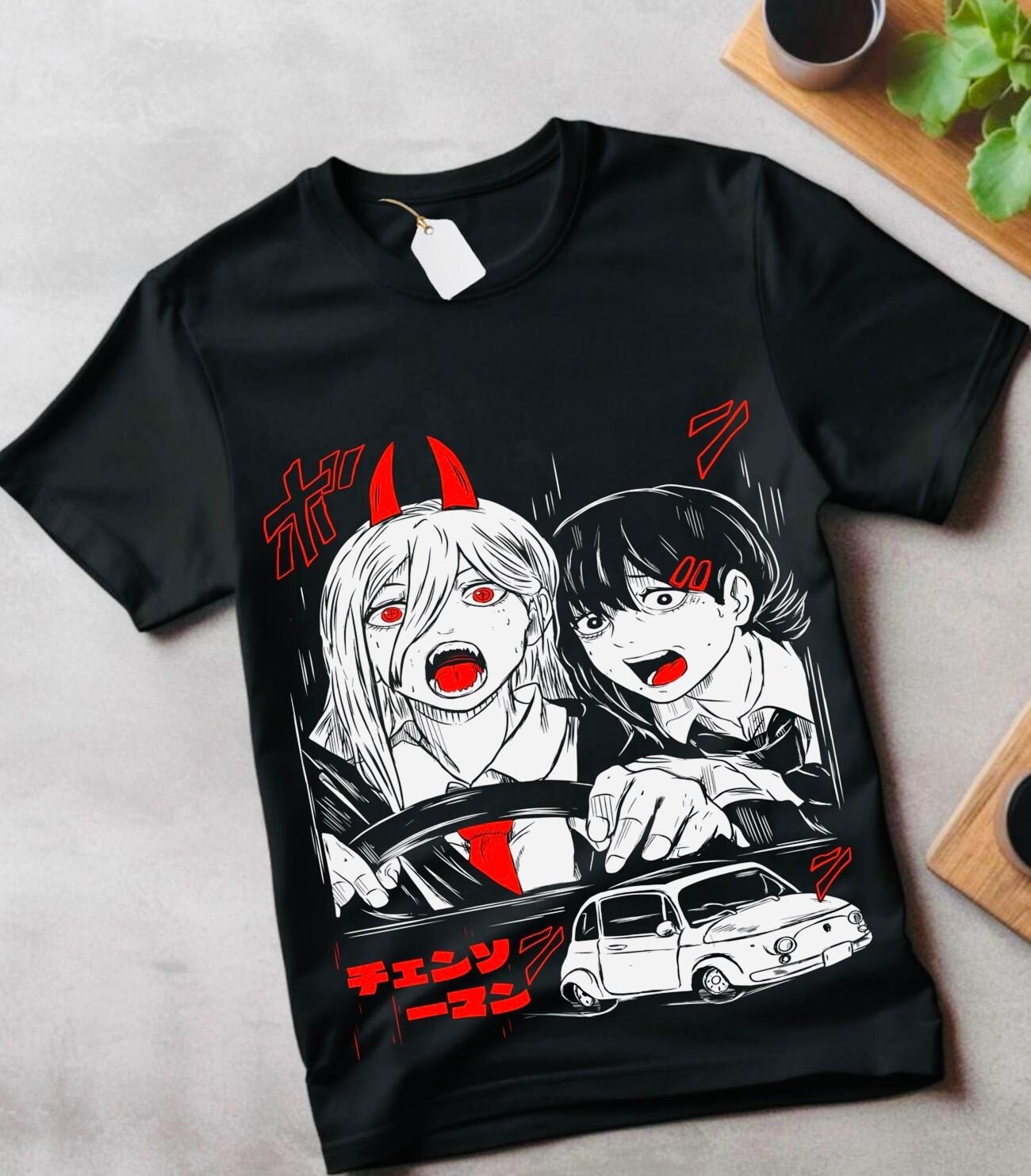 

Anime Chainsaw Man T-Shirt Mens Womens Tees Top Chainsaw Man CSM Denji Power Black Shirt All Sizes L
