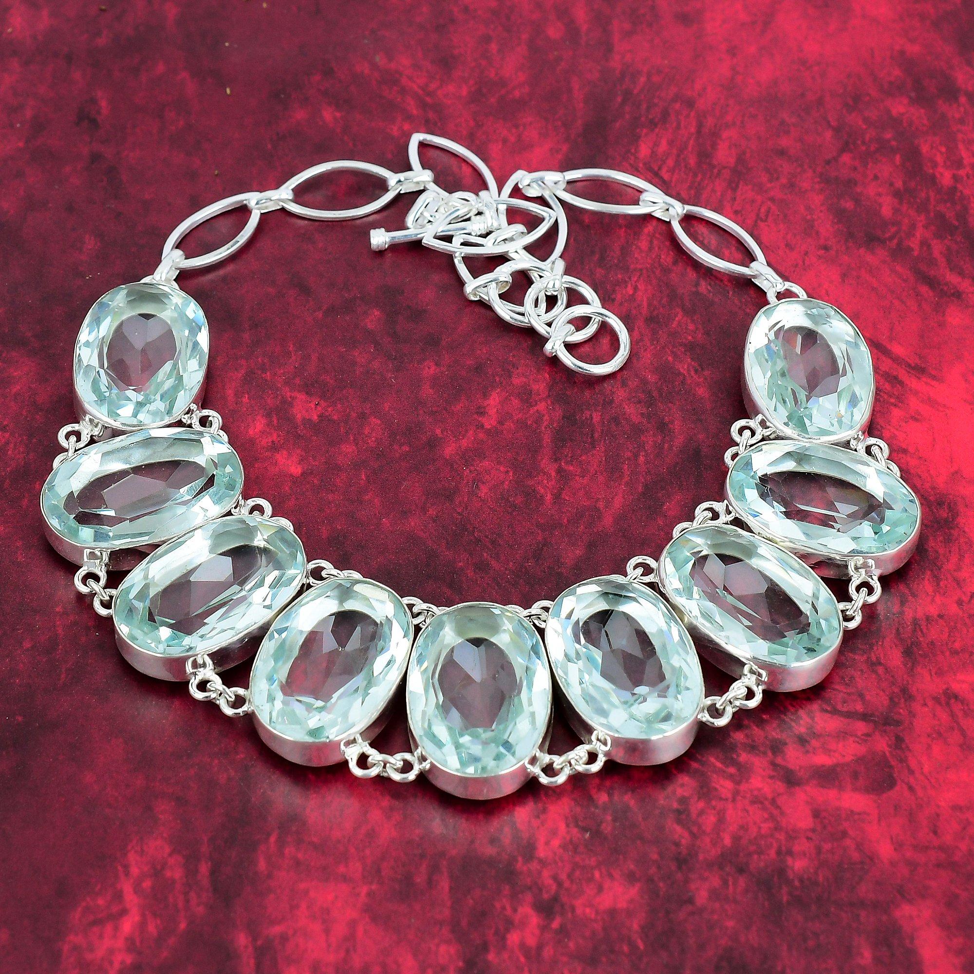 

Ожерелье с граненым аквамарином, ожерелье ручной работы из стерлингового серебра 925 пробы с драгоценными камнями, регулируемое ожерелье-цепочка, подарок для антикварных ювелирных изделий Adjustable with 18 inches зелёный