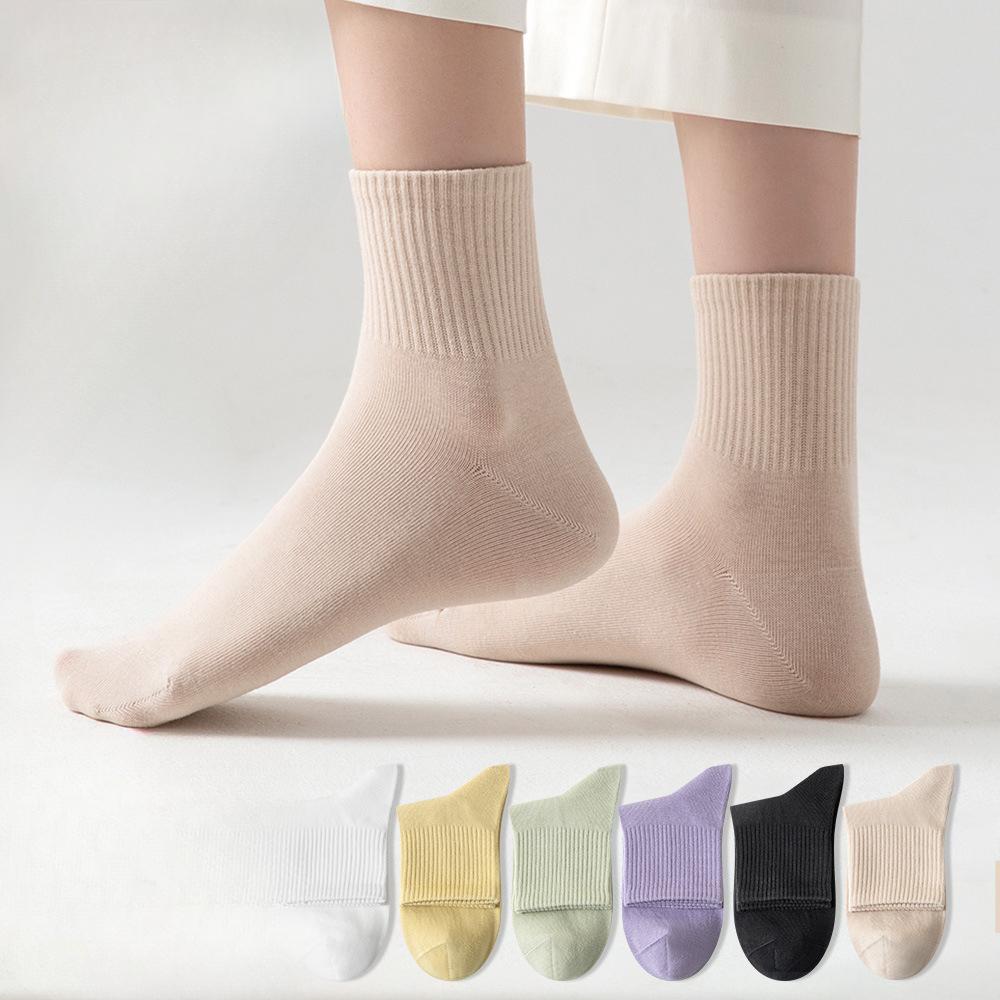 Female Spring and Summer Pure Cotton Anti Sweat Absorbable Breathable Boneless Tube Socks
