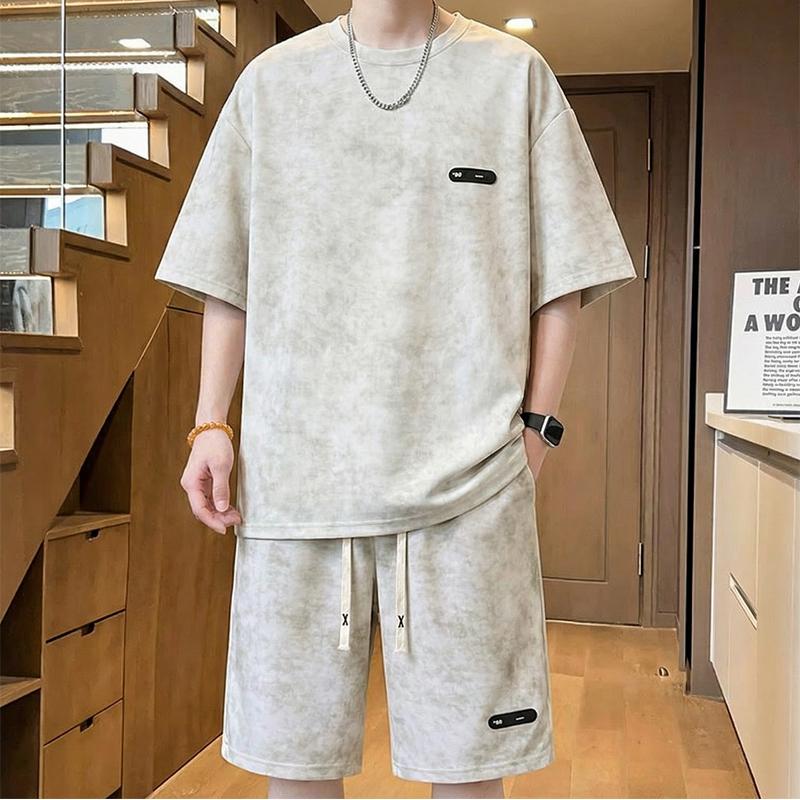 Plus Size 4XL-10XL Summer Casual Set 2 Piece Man Short Sleeve T-shirts Oversize Shorts Sets