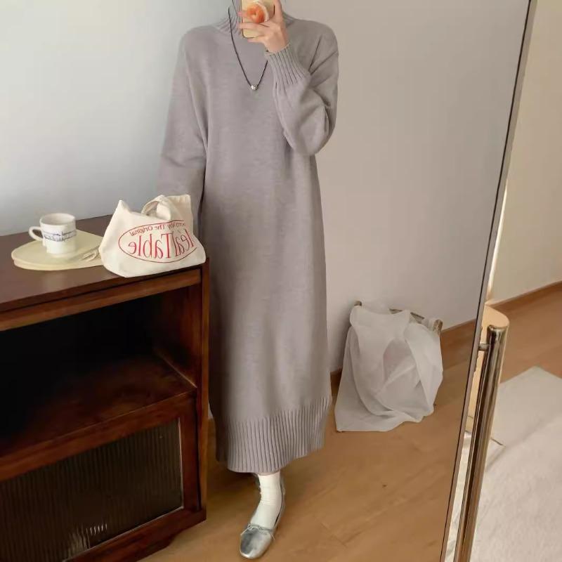 Simple temperament long style with coat knitted primer dress women's loose and lazy inside with turtleneck sweater skirt