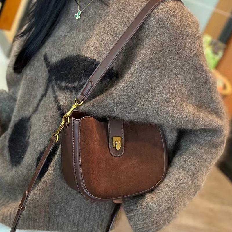 2025 Retro Fashion Genuine Leather Women's Frosted Cowhide Shoulder Crossbody Saddle Bag