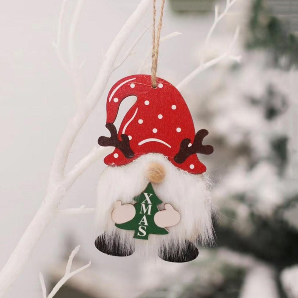 

Decorative Wooden Gnome Pendants Cartoon Xmas Elf Doll Ornaments Holiday Party
