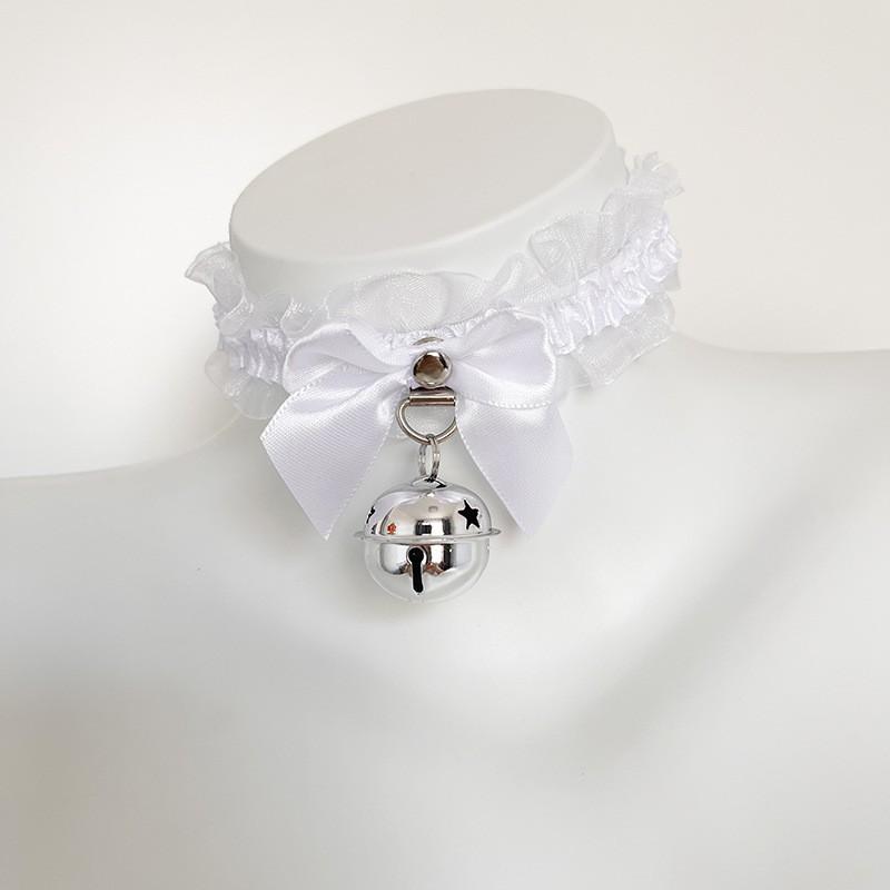 Black Bow Bell Choker Lolita Cute Lace Stretch Wristband Leg Ring Set