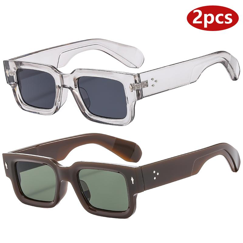 2pcs Fashion Thick Frame Square Sunglasses Men Women Small Frame Rice Nail Sun Glasses UV400 Protection