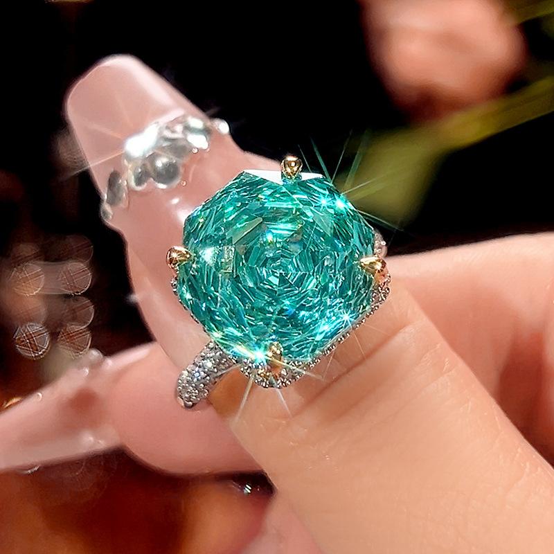 Jewelry Copper Bottom Gold-Plated Imitation Rose Cut Dragon Fruit Color Light Luxury Ring Women 14 * 14
