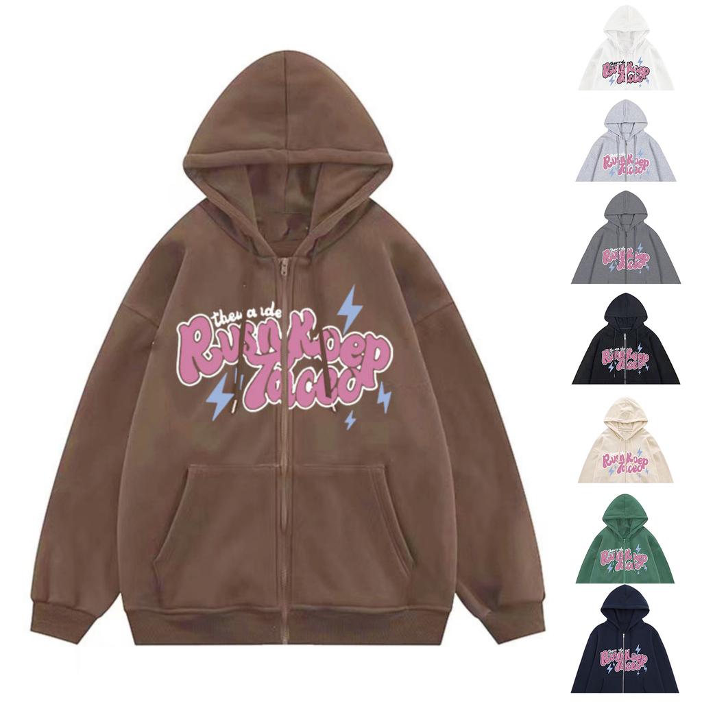 Men's And Women's Casual -color Zipper Hoodie, Men's Trendy Letter-printed Hoodie Jacket