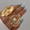 Processing custom ring electroplating pearl jewelry alloy flower jewelry niche high-end light luxury ring women's accessories