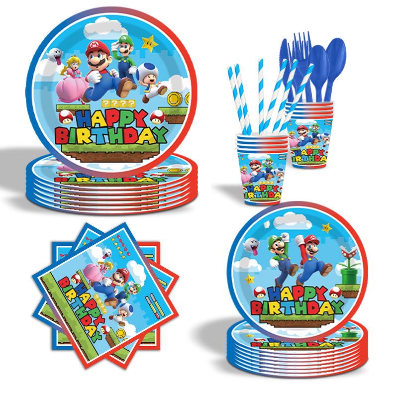 Mario Theme Disposable Paper Cups & Plates Set for Birthday Parties