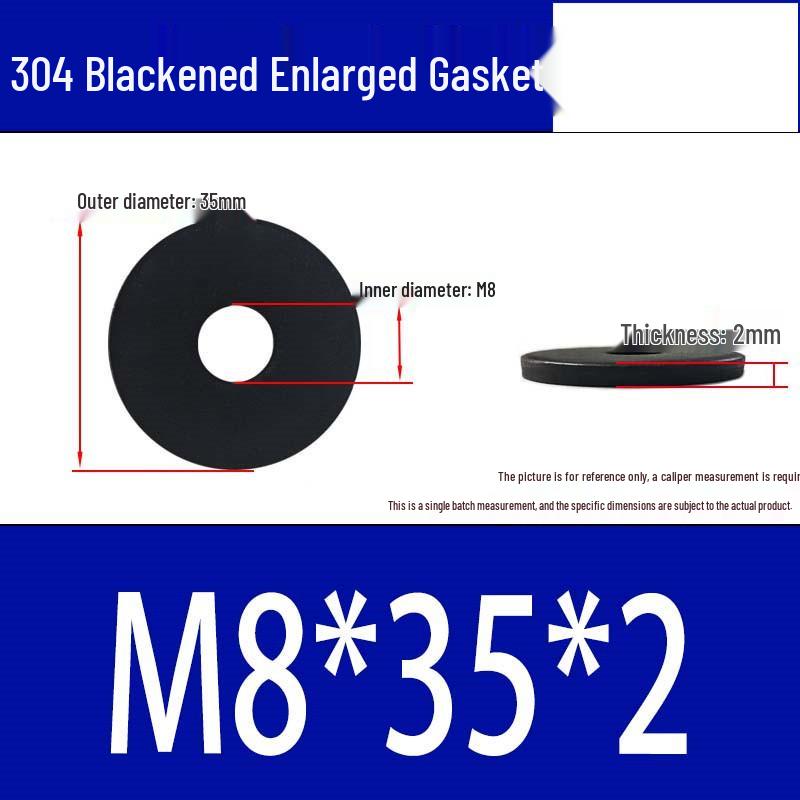 Large Black 304 Stainless Steel Ultra-Thin Oversized Flat Washer, Zinc-Plated