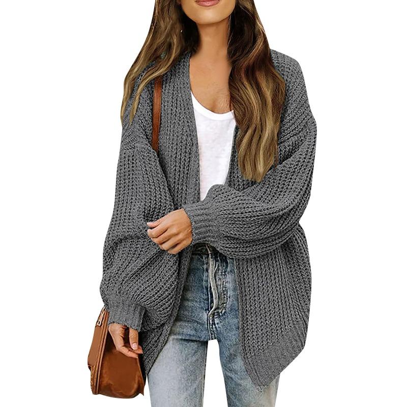 Women's Autumn and Winter Lantern Sleeve Plus Size Sweater Pocket Knit Cardigan