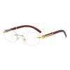 Vintage Rimless Rectangle Sunglasses Irregular Small Square Wood Frame Shades Gold Polygonal UV400 Protection Unisex Eyewear