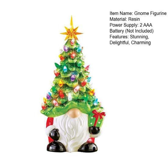 Lighted Christmas Gnome Tree 6" Resin Faceless Old Man Christmas Tree with Multicolored Lights