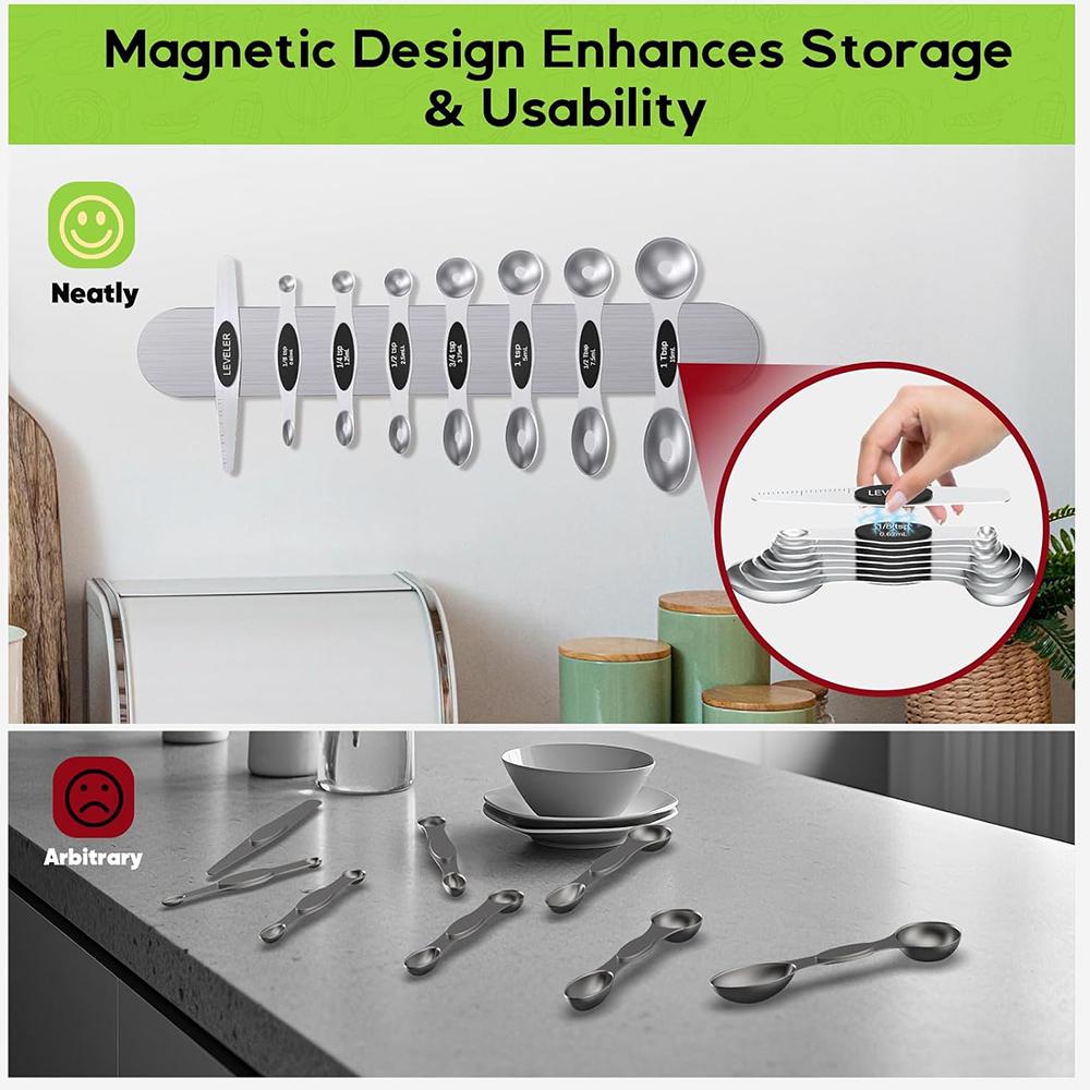 8pcs Magnetic Measuring Spoons Set with Strong Magnets for Baking & Cooking