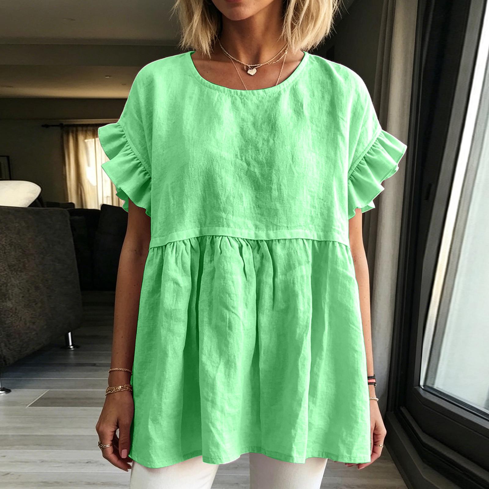 

Women s Color Spring/Summer Color Round Neck Short Sleeved Women s Top T-shirt L светло-зеленый