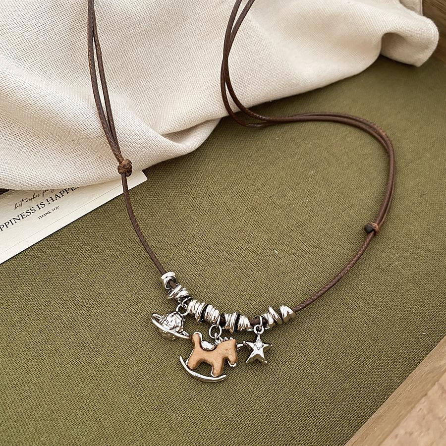 French simple zircon natal year pony pendant necklace accessories women's sweater chain necklace