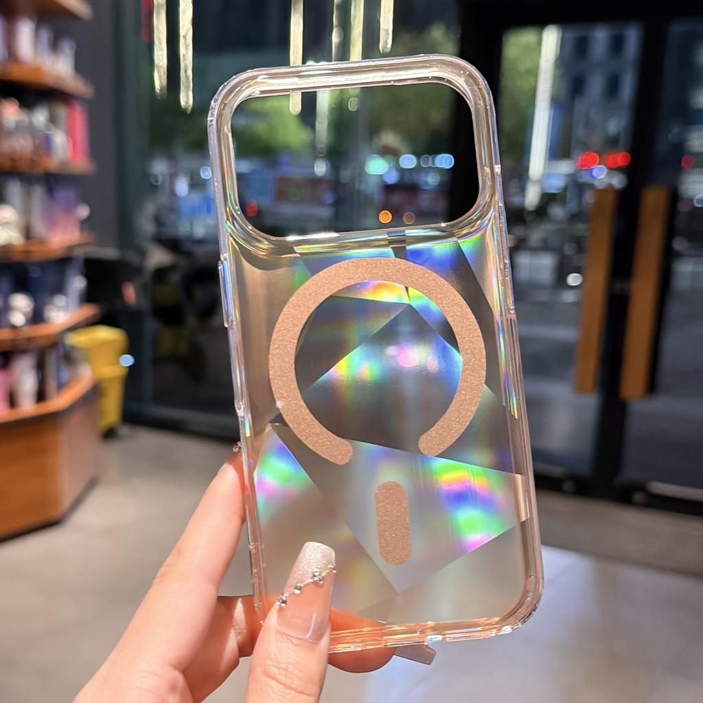 Neon Laser Gradient Magnetic For Case For For Iphone 17 16 1 14 Pro Max 13 Wireless Charge Geometrical Pattern Clear Cover