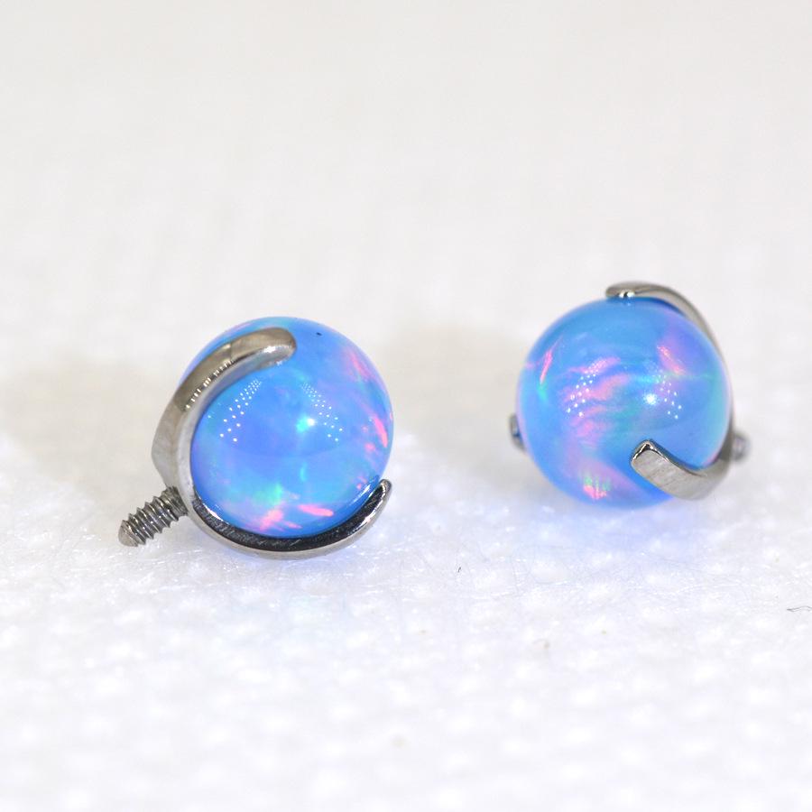 

Титановый лабрет G23 с опалом «Аврора» для пирсинга ушей, губ, языка и хряща 0.9*4mm