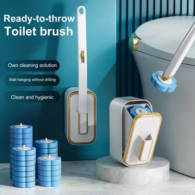 Toilet Brush with Long Handle Easy Installation Toilet Brush Kit with Wall Hanging Storage Box 24 Aromatherapy Brush Heads