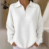 Moda Femenina Casual Color Sólido Estampado Primavera Otoño Manga Larga Cuello POLO Jerseys y Mangas Largas