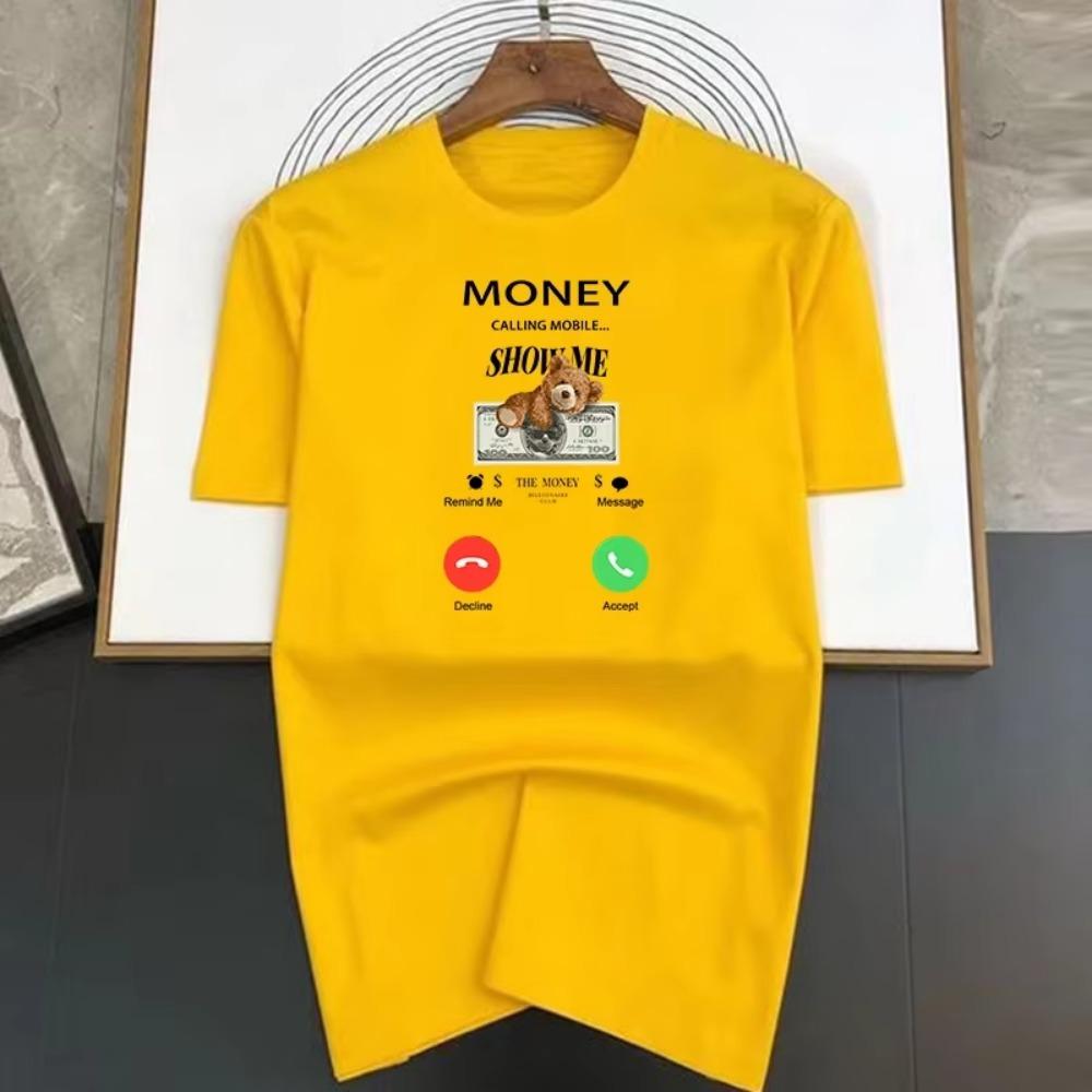 Oversized Hip-Hop T Shirts Cute My Money Calling Mobile Harajuku Bear Print Tee Regular Mens Tops Quality Rapper Tshirt